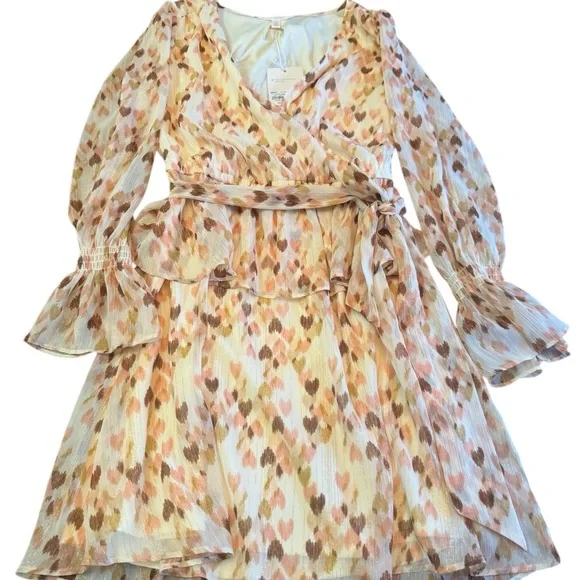 LC Lauren Conrad Peach Pink Heart Patterned Long Sleeve Dress - Picture 2 of 6